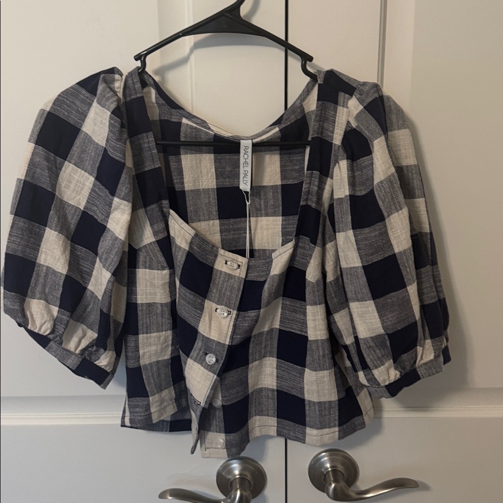 Rachel Pally Navy and Ivory Checkered Top